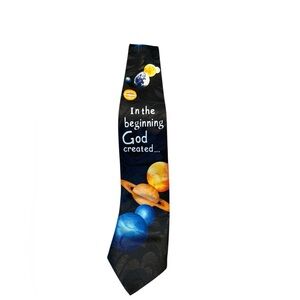 In The Beginning God Created men's Tie Steven Harris Blue‎ And Orange Planets